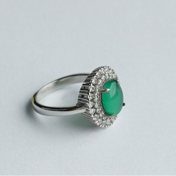 Green Chalcedony CZ Halo ring sterling silver size 9 - Picture 6 of 7